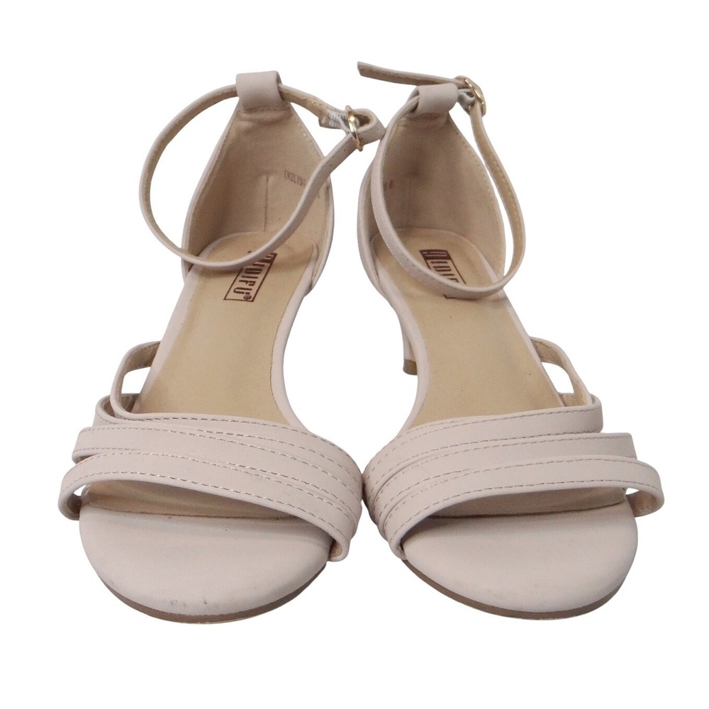 DIDIFU Women's Beige Strappy Kitten Heel Ankle‎ Strap Sandals Size 6